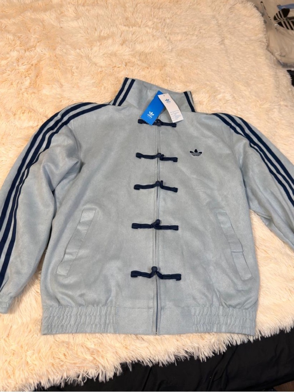 adidas Light Blue Jean-Style Jacket with Navy Stripes